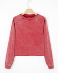 Solid Mineral Wash Raglan Sleeve Raw Hem Sweatshirt