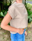 Solid Zip Up Back Crewneck Top