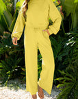 Solid Puff Sleeve Top and Drawstring Pants Set