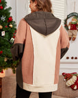 Brown Exposed Seam Colorblock Plus Size Hoodie