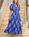 Floral Ruffle Hem Pop of Color Neckline Dress