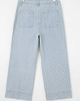 Stripe Denim Button Flap Pocket Cuffed Hem Jeans