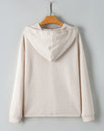 Textured Half Buttoned Drawstring Hoodie