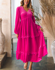 Maya Shirred V Neck Long Sleeve Velvet Dress