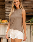 Naya Pleated Detail Round Neck Tank Top