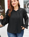 Plus Size Ruffle Balloon Sleeve Chiffon Shirt