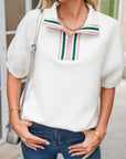 Stripe Contrast Collar Textured Blouse
