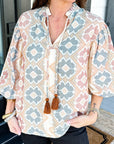 Geometric Tassel Tie V-Neck Blouse