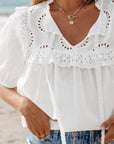 Ivory Embroidered Lace Tie Blouse