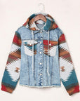 Aztec Denim Patchwork Hooded Jacket
