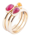 Dainty Stackable Red and Yellow Agate Golden Ring Set