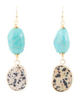 Dalmatian Jasper Blue Magnesite Golden Drop Earrings