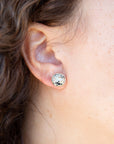 Dalmatian White and Black Jasper Golden Post Earrings