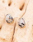 Dalmatian White and Black Jasper Golden Post Earrings