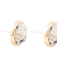 Dalmatian White and Black Jasper Golden Post Earrings