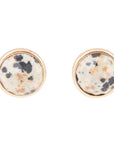 Dalmatian White and Black Jasper Golden Post Earrings