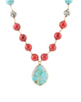 Blue and Red Turquoise Teardrop Golden Necklace