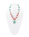 Blue and Red Turquoise Teardrop Golden Necklace