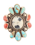 Dalmatian Jasper Multi Color Stone Golden Ring
