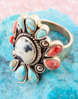 Dalmatian Jasper Multi Color Stone Golden Ring