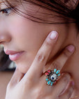 Dalmatian Jasper Multi Color Stone Golden Ring