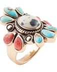 Dalmatian Jasper Multi Color Stone Golden Ring