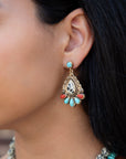 Dalmatian Jasper Colorful Golden Drop Earrings