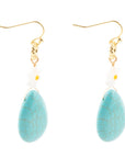 Dani Blue Turquoise Magnesite Flower Golden Drop Earrings