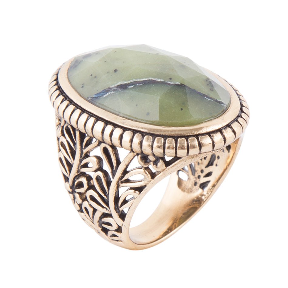 Dark Canadian Jade Faceted Ring