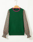 Floral Patchwork Puff Sleeve Sweater