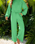 Solid Puff Sleeve Top and Drawstring Pants Set