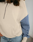 Checker Patchwork Kangaroo Pocket Half-Zip Hoodie