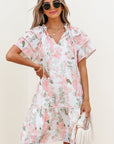 Madalyn Floral Contrast Edge Layered Short Sleeve Mini Dress