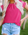 Floral Embroidered Pleated Blouse