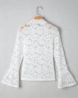 Solid Lace Crochet Bell Sleeve Blouse