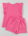 Pearl Textured Ruffled Sleeve Tee and Shorts Set