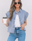 Emelia Denim Pinup Folded Cap Sleeve Shirt
