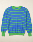 Briar Stripe Trimmed Round Neck Loose Sweater
