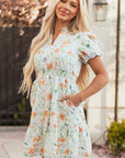 Katharine Floral Shirred High Waist Puff Sleeve Mini Dress