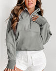 Zip Up Stand Collar Ribbed Thumbhole Sleeve Sweatshirt