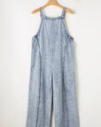 Denim Frayed Reverse Seam Wide Leg Overall