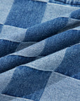 Checker Denim Half-Zip Pocketed Hoodie