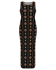 Black and Tan Aztec Sleeveless Bodycon Side Slit Maxi Dress
