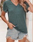 Heathered Petal Sleeve V-Neck T-Shirt