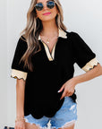 Clare Collared V Neck Puff Sleeve Blouse