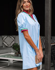 Lily Striped Notched V Neck Puff Sleeve Mini Dress
