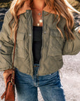 Teddy Collar Flap Pockets Quilted Puffer Jacket