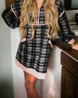 Plaid Collared Zip-Up Long Sleeve Mini Dress