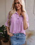 Kyla Flap Pocket Collared Buttoned Short Sleeve Blouse