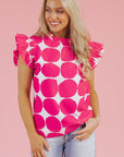 Loretta Bubblegum Pattern Frilled Top
